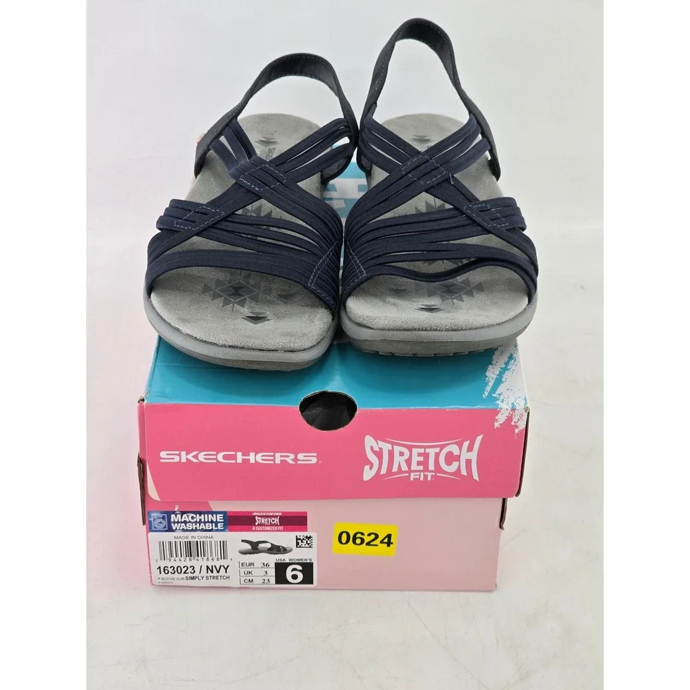 Skechers Reggae Slim Simply Stretch Sandals Womens 6 Navy Blue 163023 Excellent